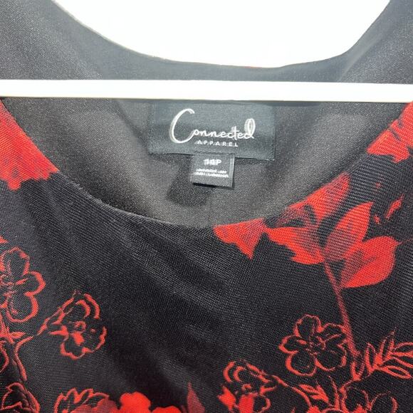 Connected Apparel Red and Black Floral Print Mini Dress Stretchy Size 14p - Picture 2 of 5